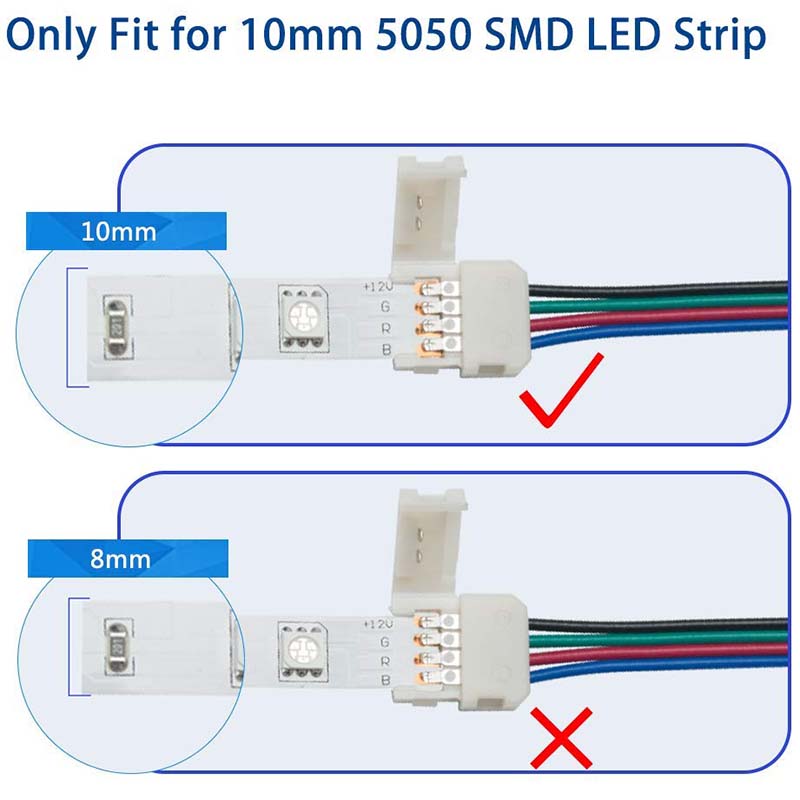 LED 5050 RGB Strip Light Connector 4 Conductor 10 mm Wide Strip to Strip Jumper